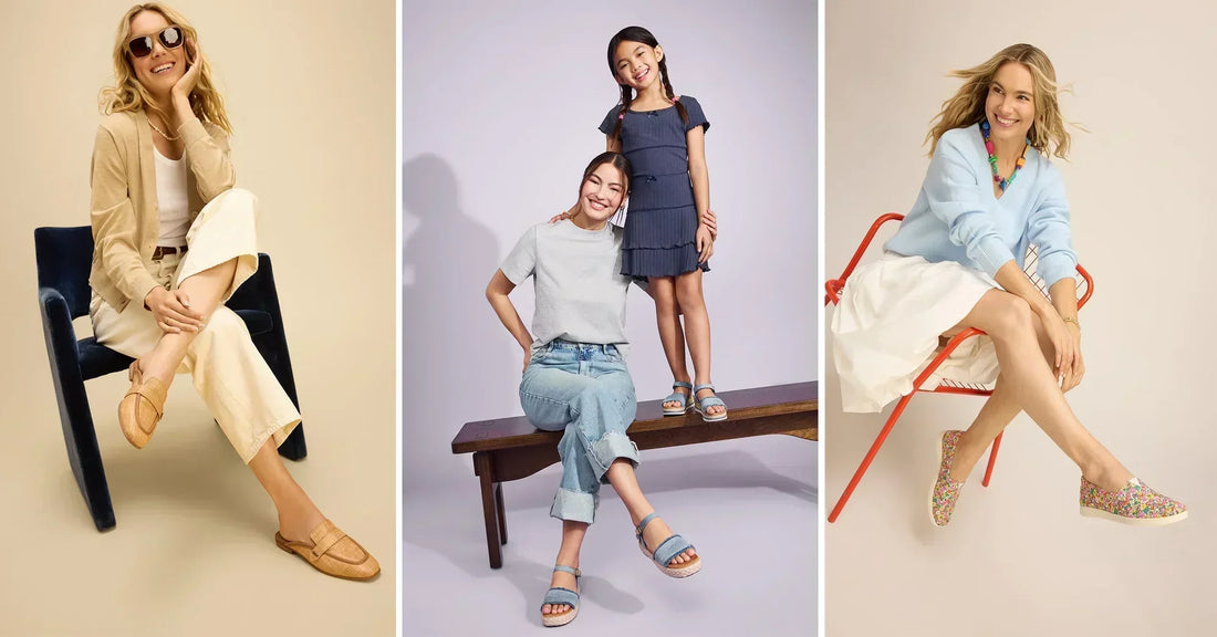 Models wearing the Lynette Mule, Diana Sandal, and Alpargata Plus shown.