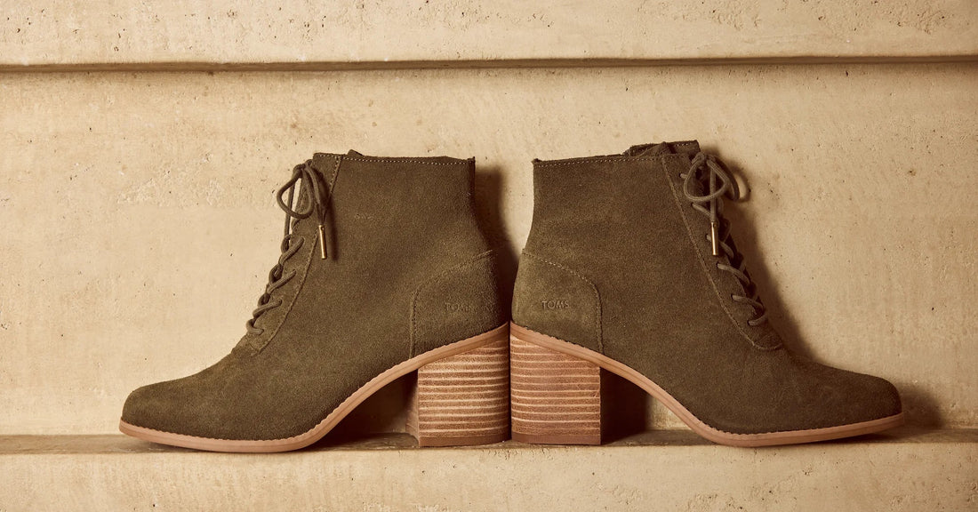 Women's Evelyn Olive Suede Lace-Up Heeled Boot in suede olive shown.