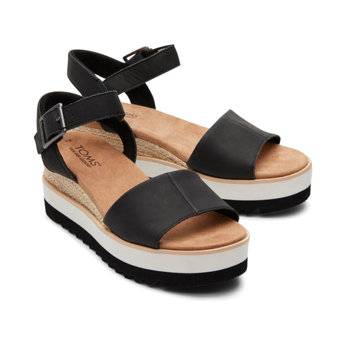 Diana Black Leather Wedge Sandal Front View