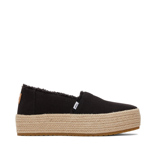 Valencia Black Canvas Platform Espadrille Side View