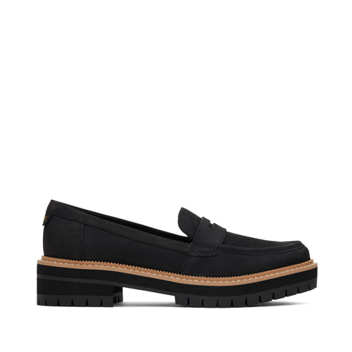 Cara Black Leather Loafer Side View