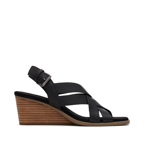 Gracie Black Leather Wedge Sandal Side View