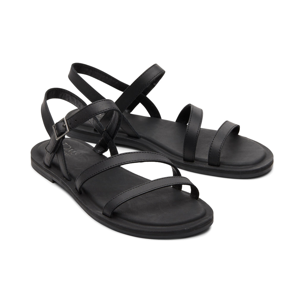 Kira Black Leather Strappy Sandal Front View