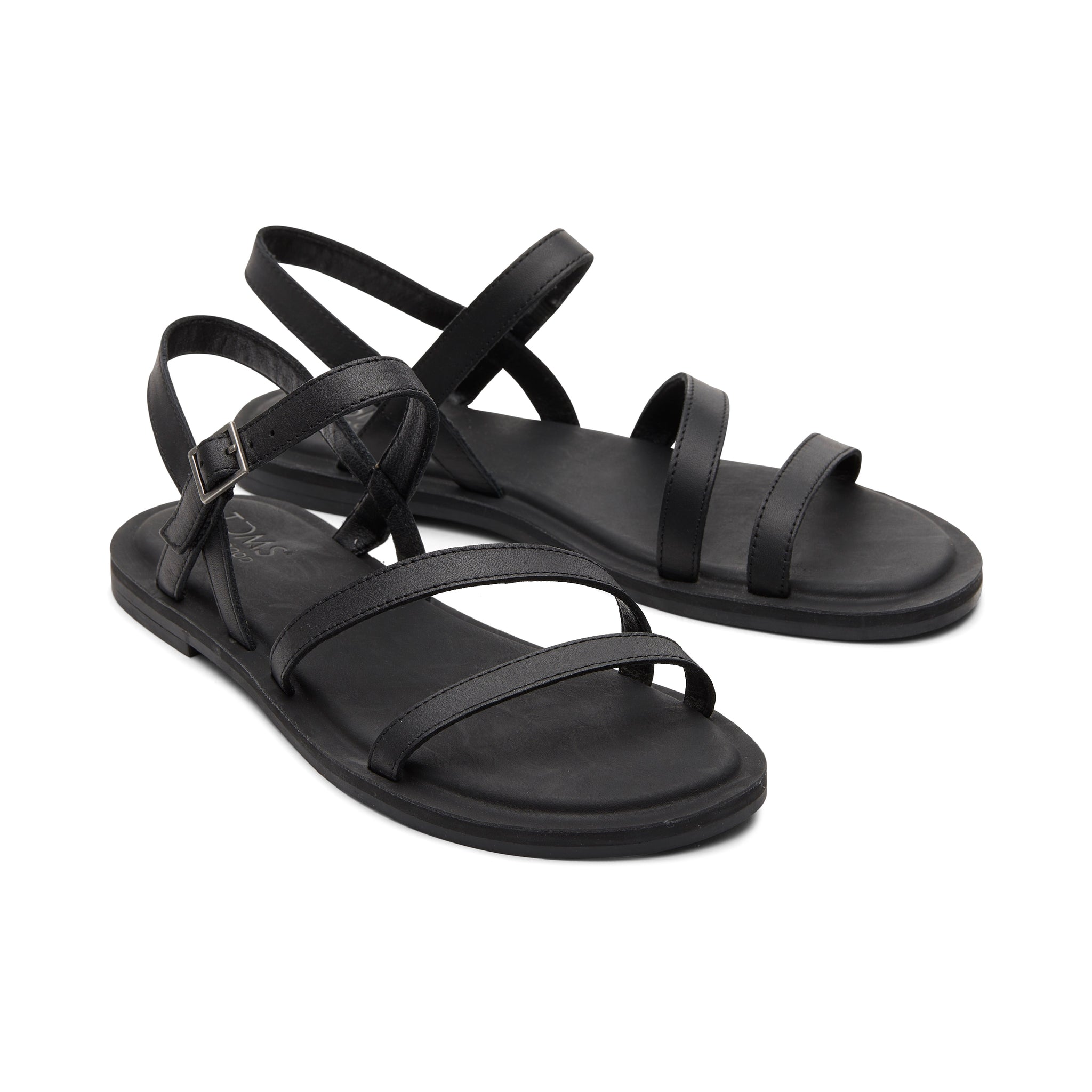 Kira Black Leather Strappy Sandal Front View