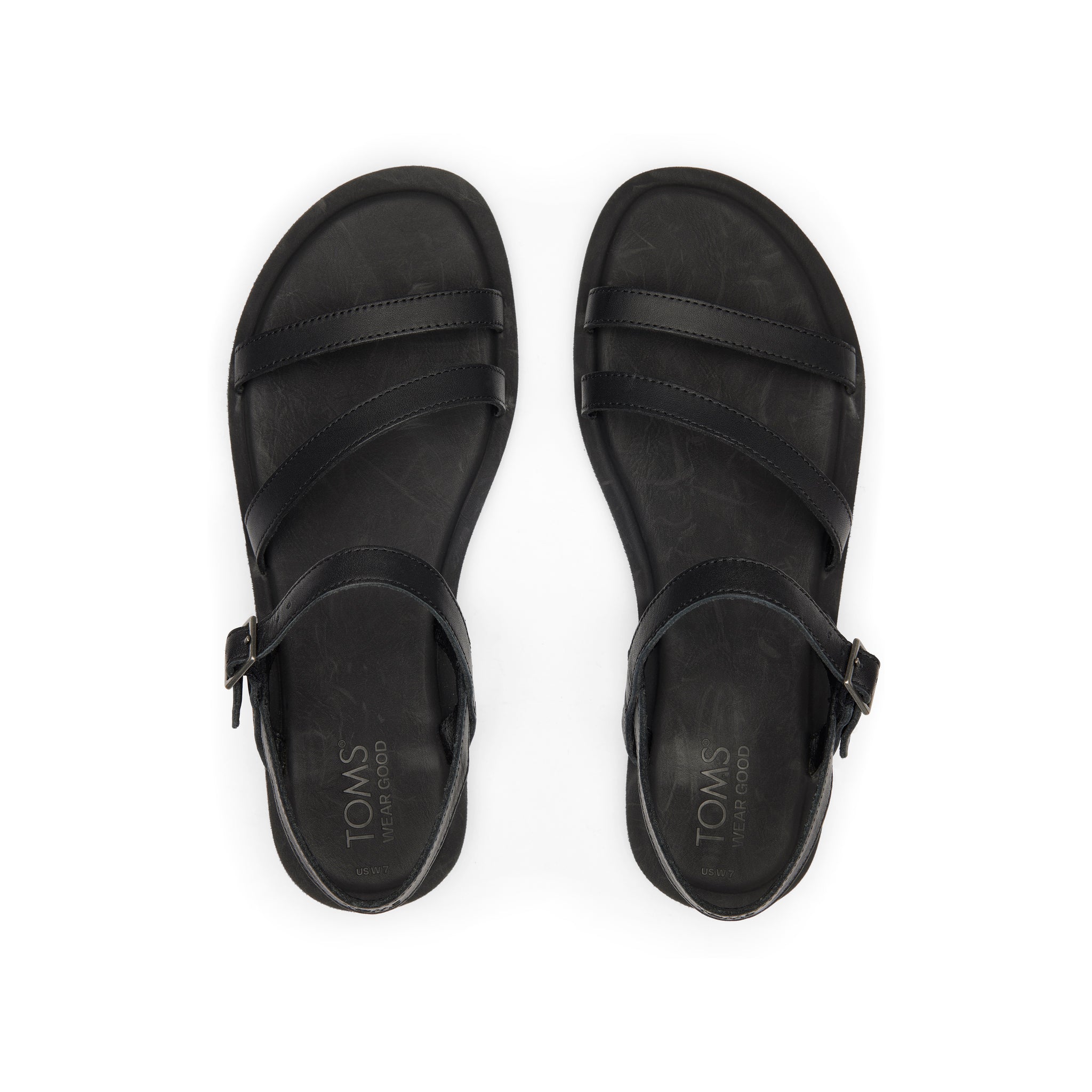 Kira Black Leather Strappy Sandal Top View