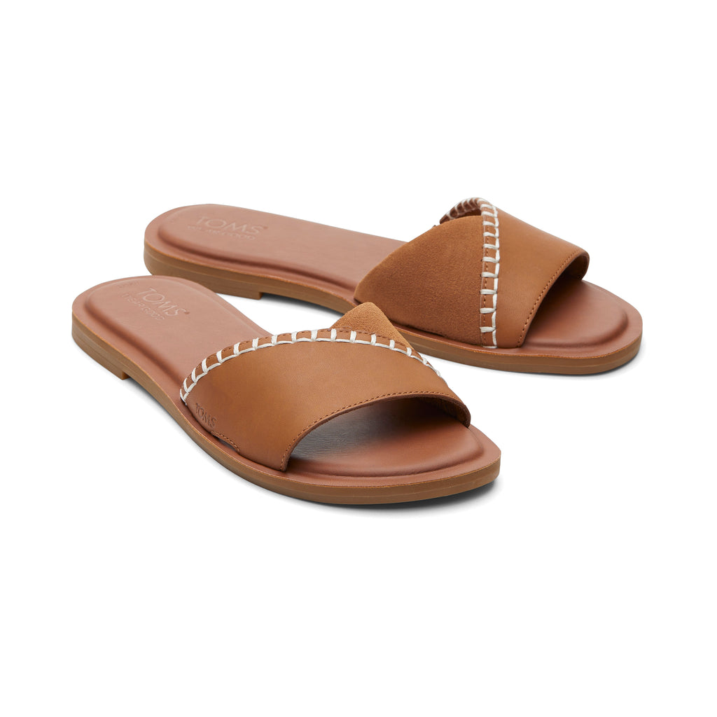 Shea Tan Leather Slide Sandal Front View