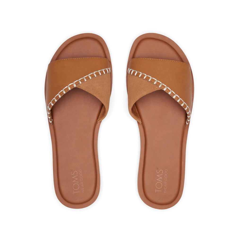 Shea Tan Leather Slide Sandal Top View