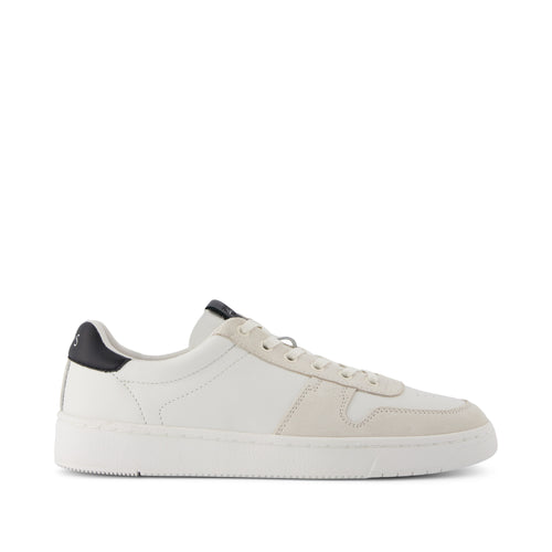 TRVL LITE Court White and Black Leather Sneaker Side View