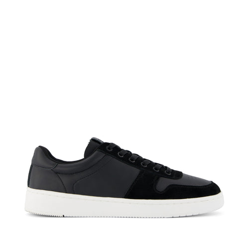 TRVL LITE Court Black Leather Sneaker Side View