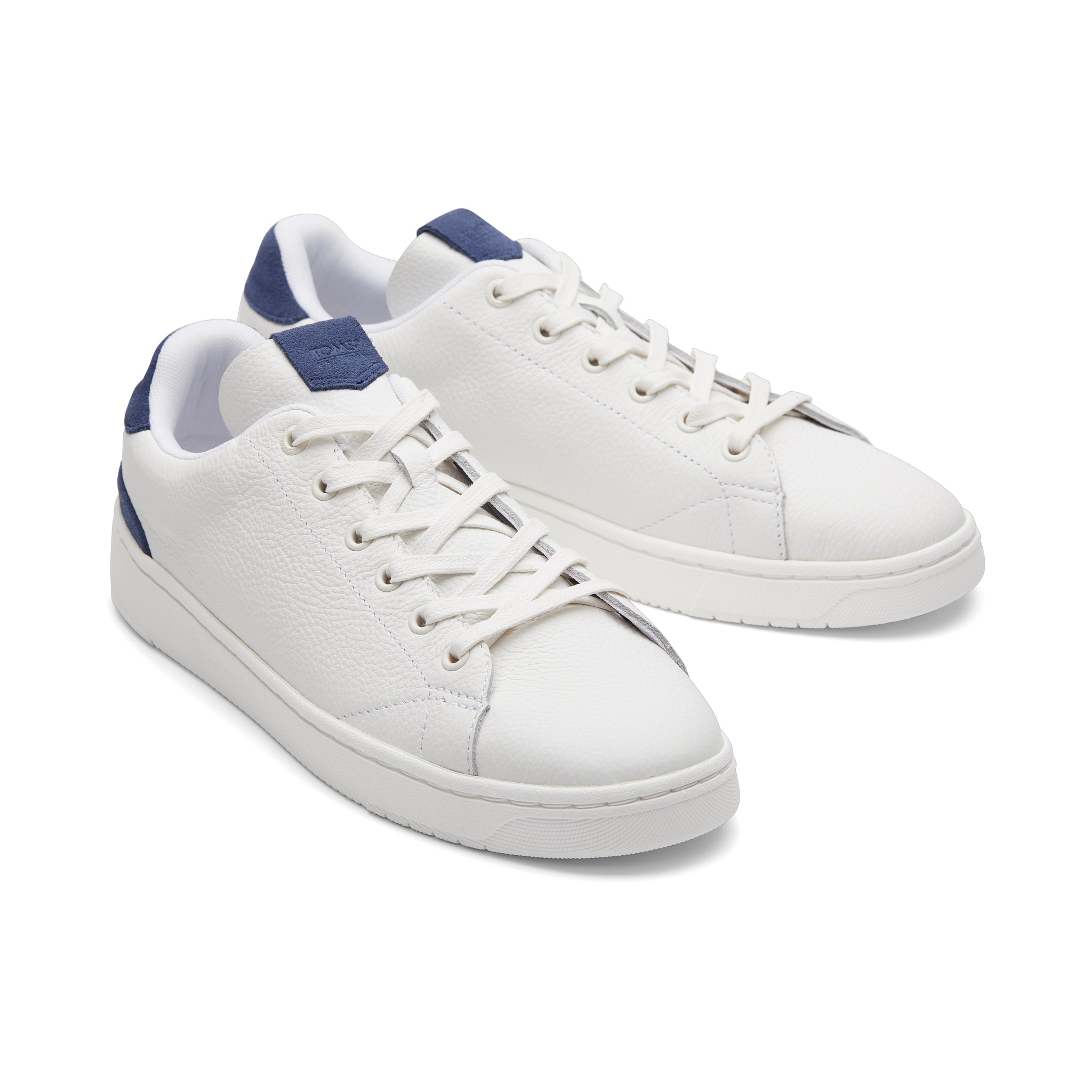 TRVL LITE White and Blue Leather Lace-Up Sneaker Front View
