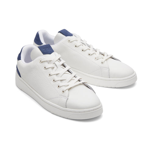 TRVL LITE White and Blue Leather Lace-Up Sneaker Front View