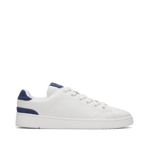 TRVL LITE White and Blue Leather Lace-Up Sneaker Side View