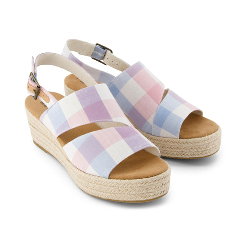Claudine Blue Picnic Plaid Wedge Sandal Front View