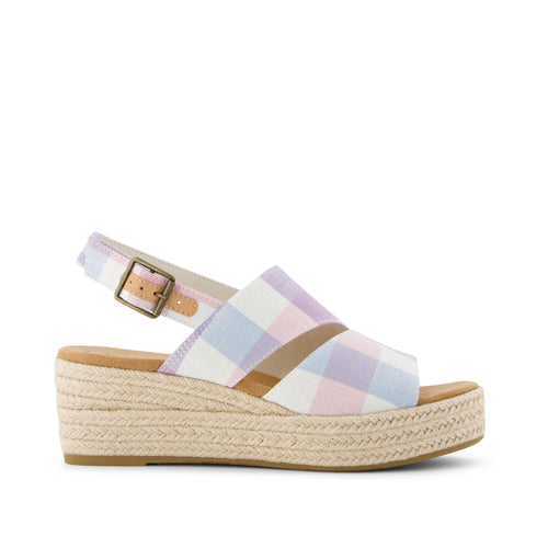 Claudine Blue Picnic Plaid Wedge Sandal Side View