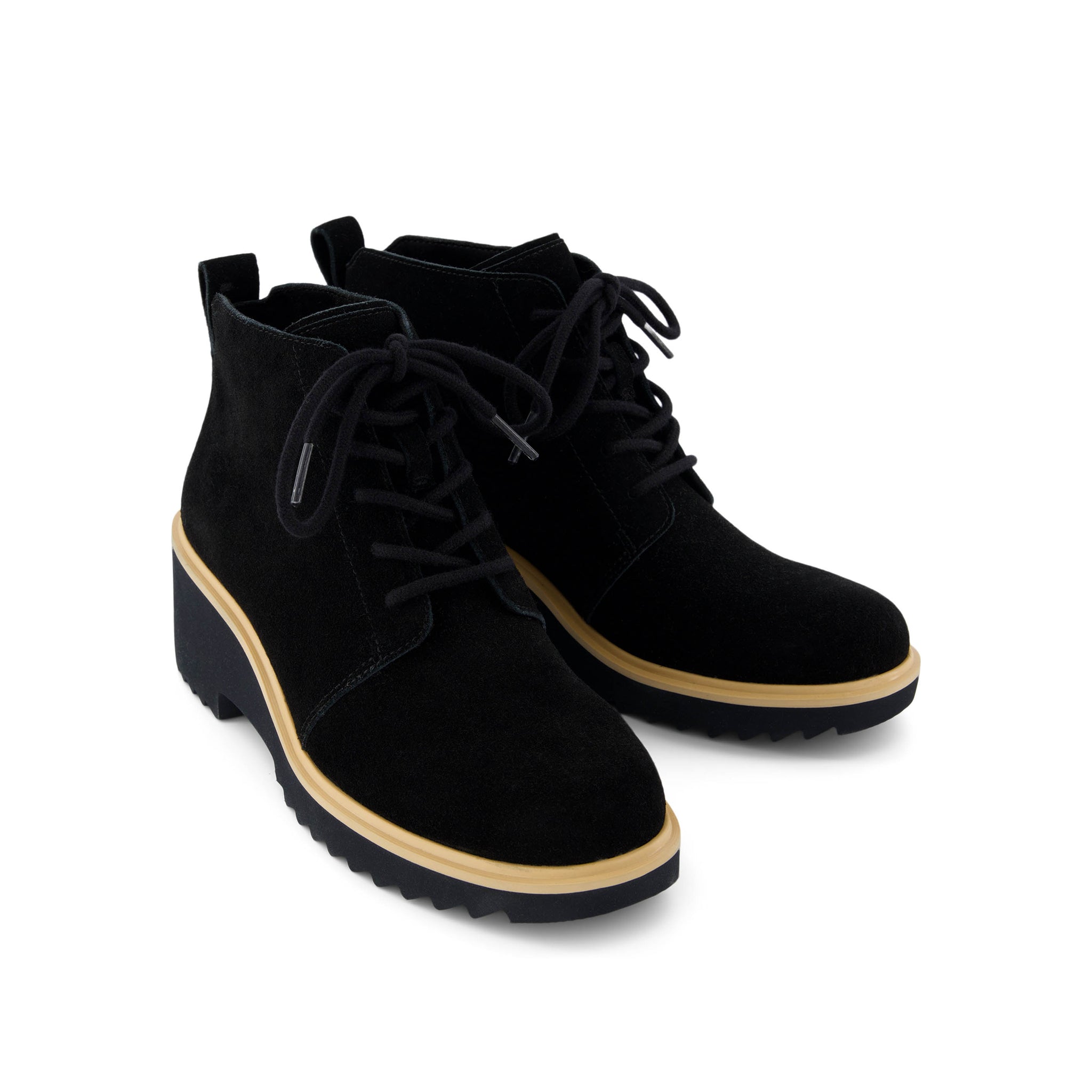 Maude Lace Up Black Suede Wedge Boot Front View