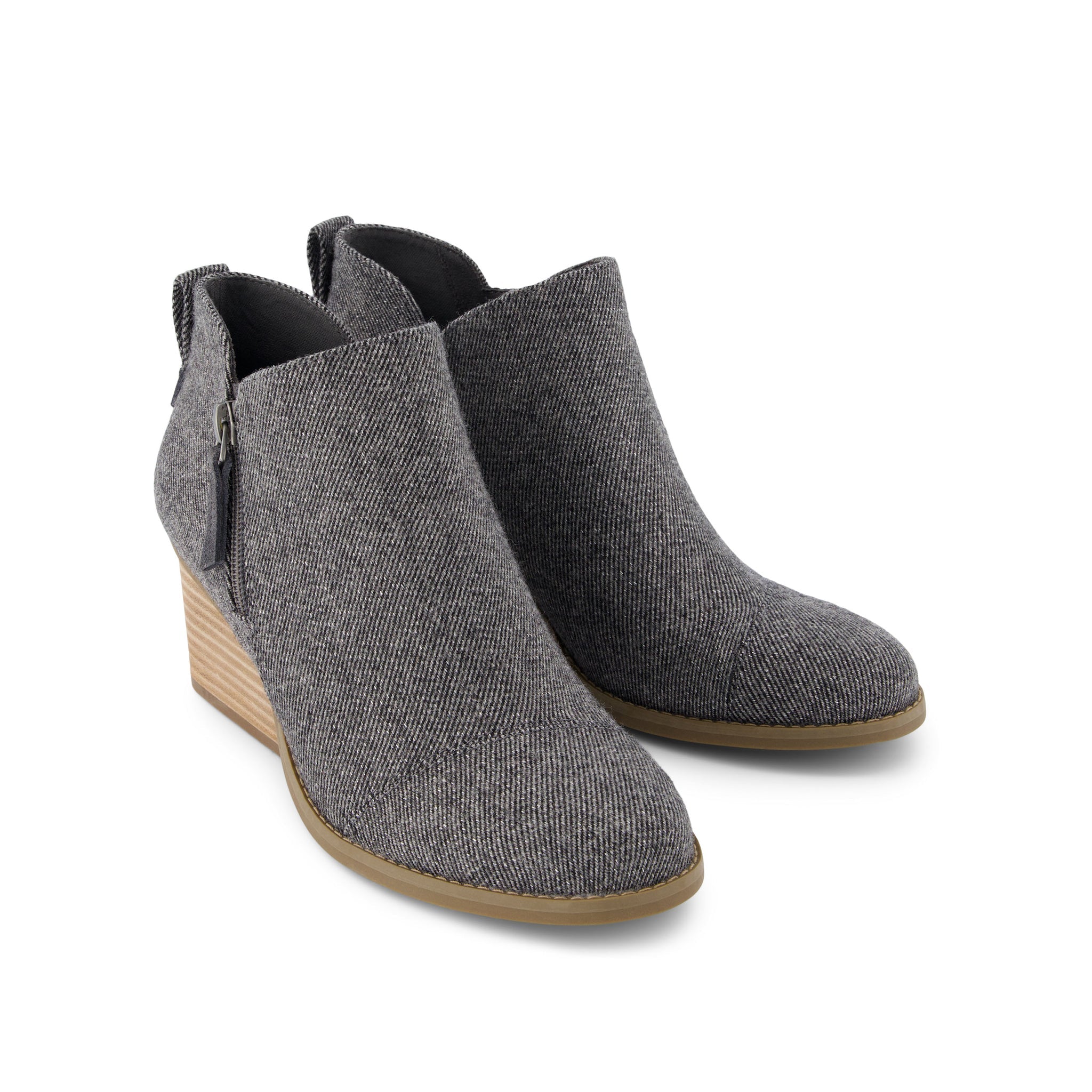 Goldie Grey Shimmer Twill Wedge Boot Front View