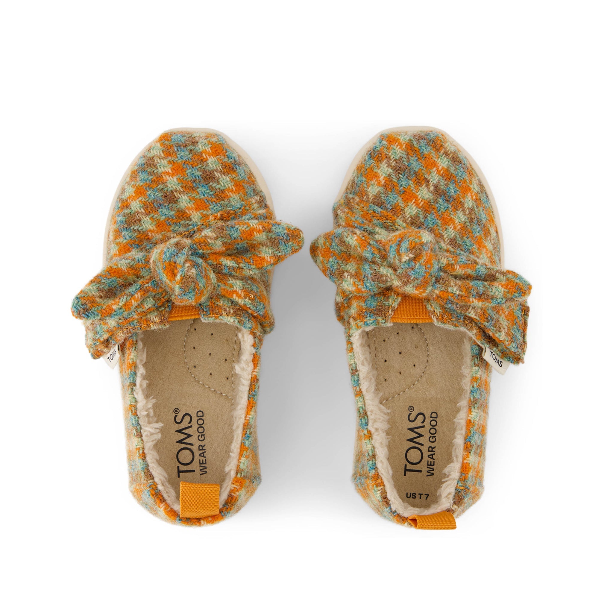 Alpargata Toddler Shoe - Multi Cozy Houndstooth with Bow Top View