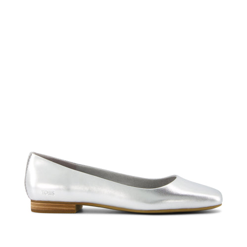 Briella Silver Metallic Leather Flat Side View