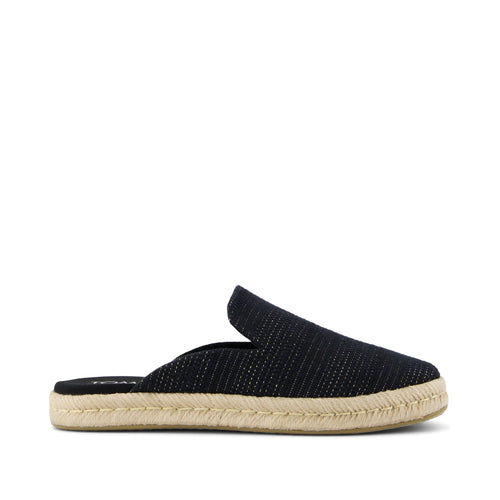 Santiago Mule Espadrille - Black Metallic Linen Stripe Side View