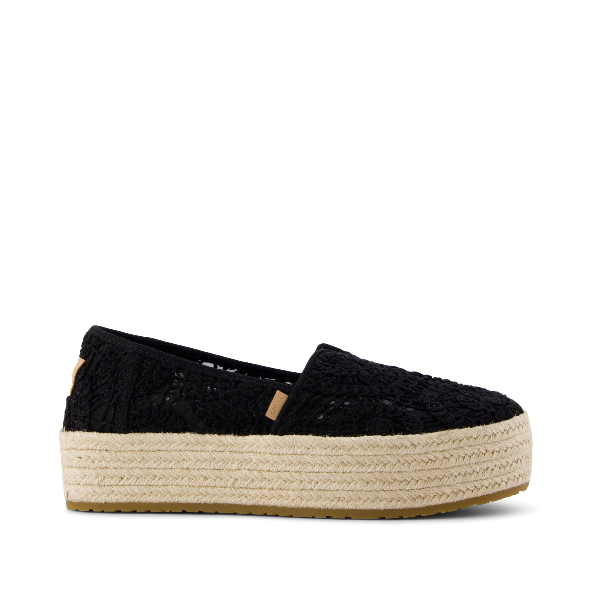 Valencia Platform Espadrille - Black Crochet Lace Side View