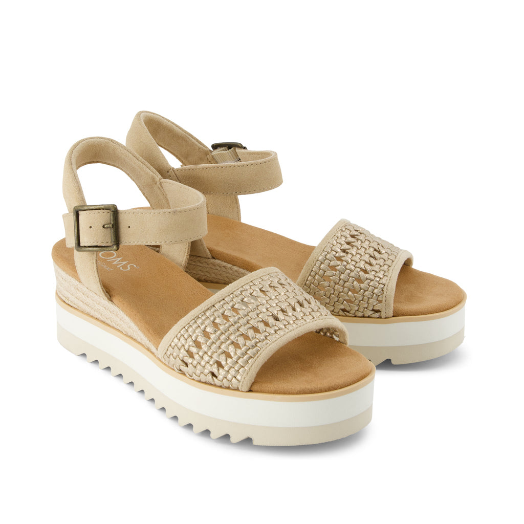 Diana Wedge Sandal - Champagne Metallic Basket Weave Front View