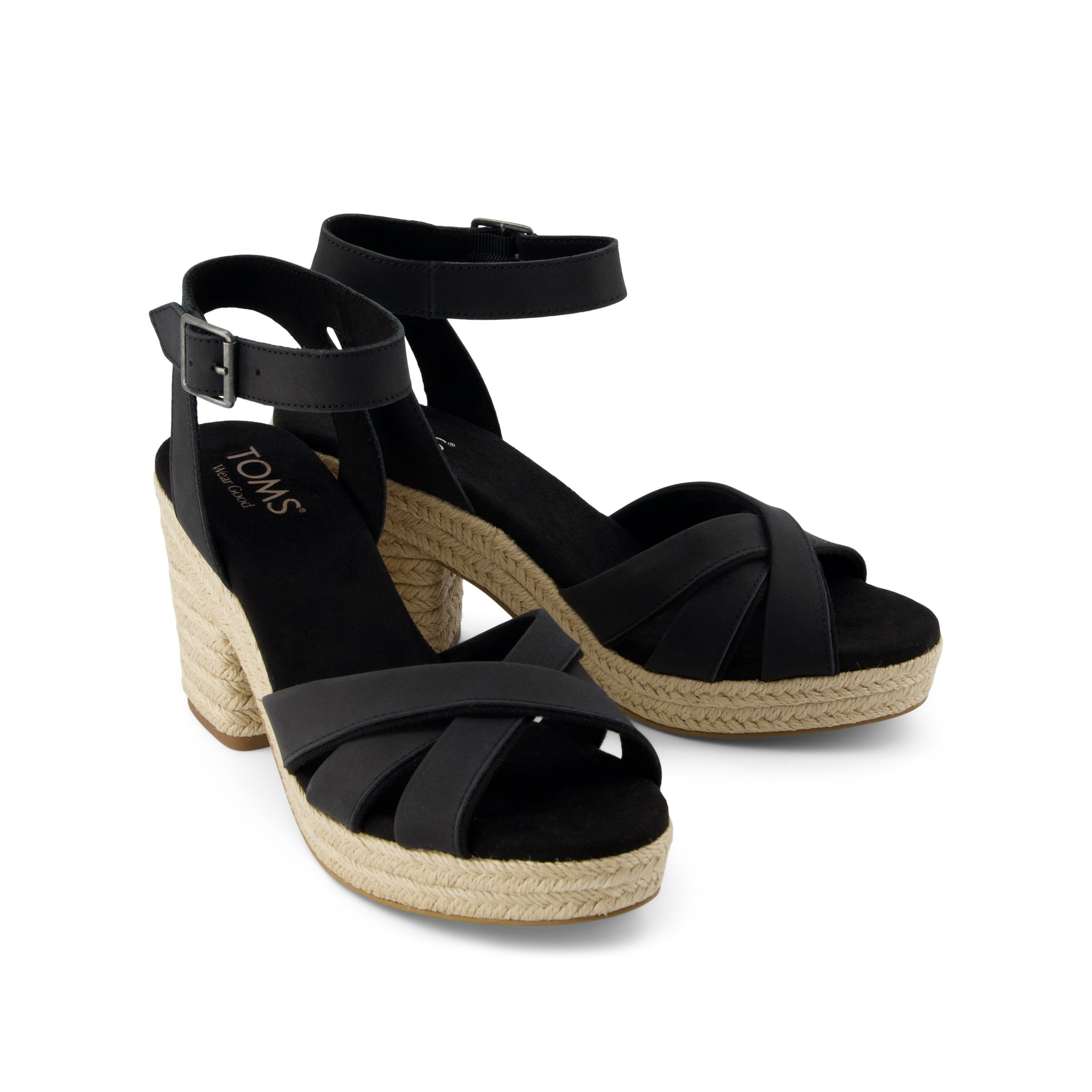 Majorca Rope Strappy Platform Sandal - Black Leather Front View
