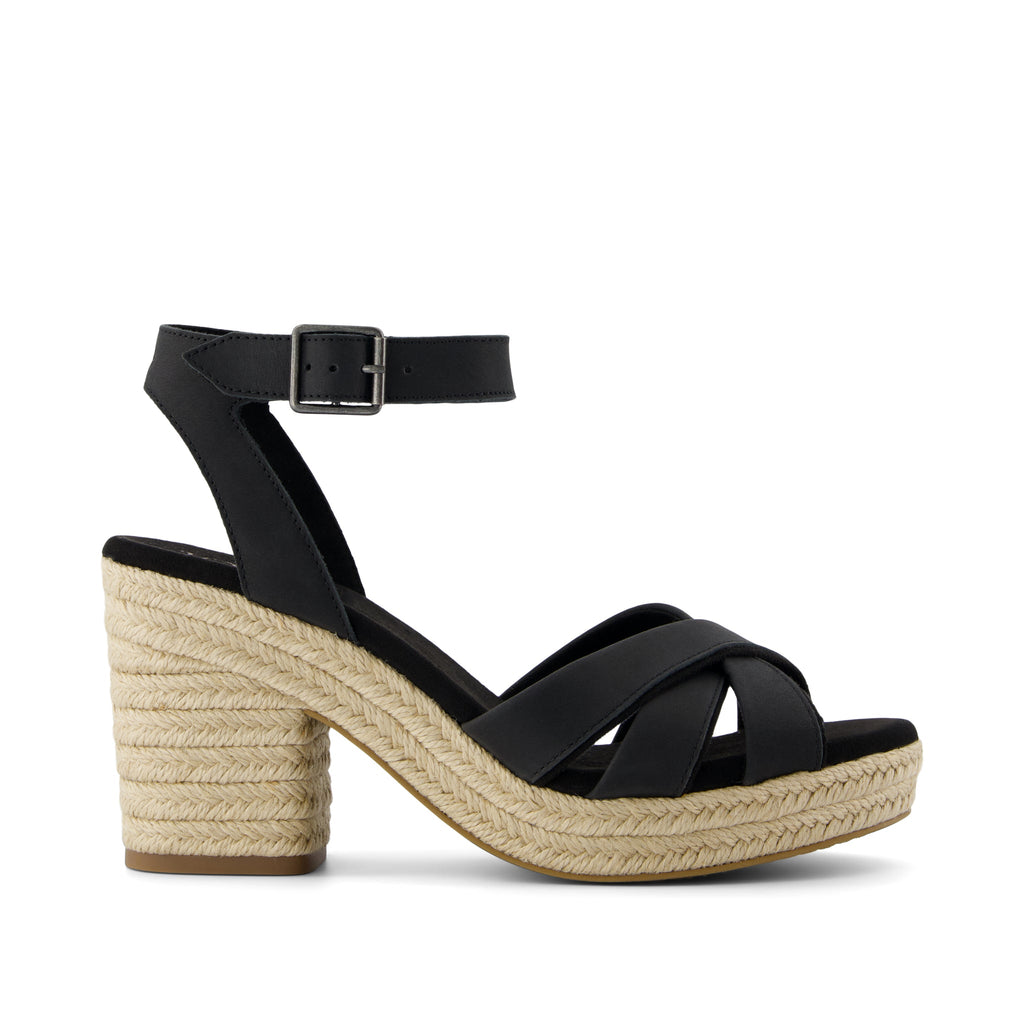 Majorca Rope Strappy Platform Sandal - Black Leather Side View