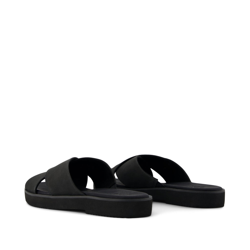 Mae Crossover Slide Sandal - Black Leather Back View
