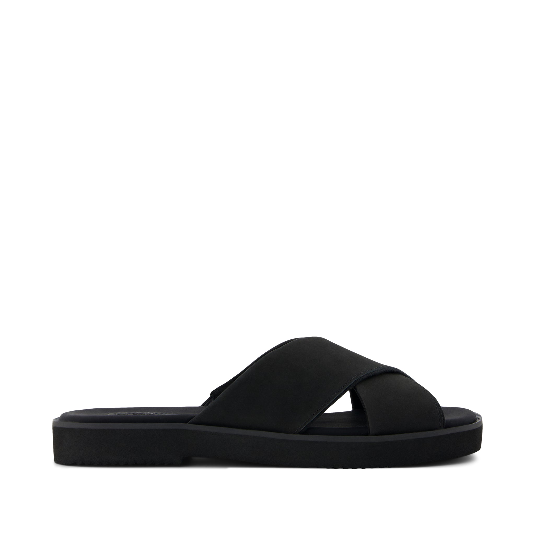 Mae Crossover Slide Sandal - Black Leather Side View
