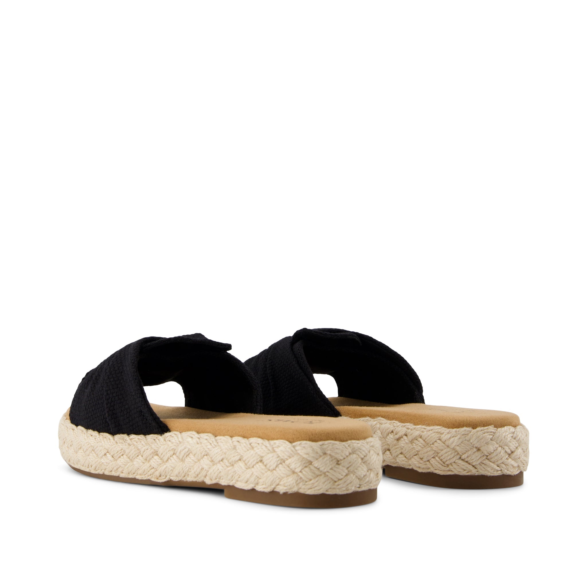 Abby Slide Flatform Espadrille Sandal - Black Beachside Woven Back View