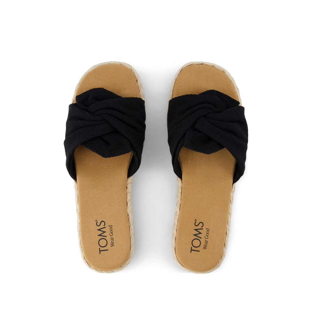 Abby Slide Flatform Espadrille Sandal - Black Beachside Woven Top View