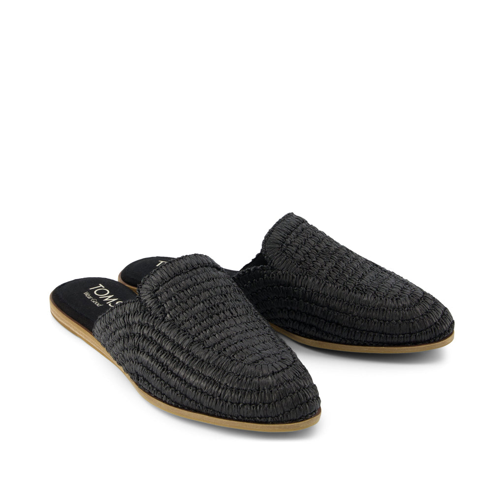Jade Flat - Black Raffia Front View