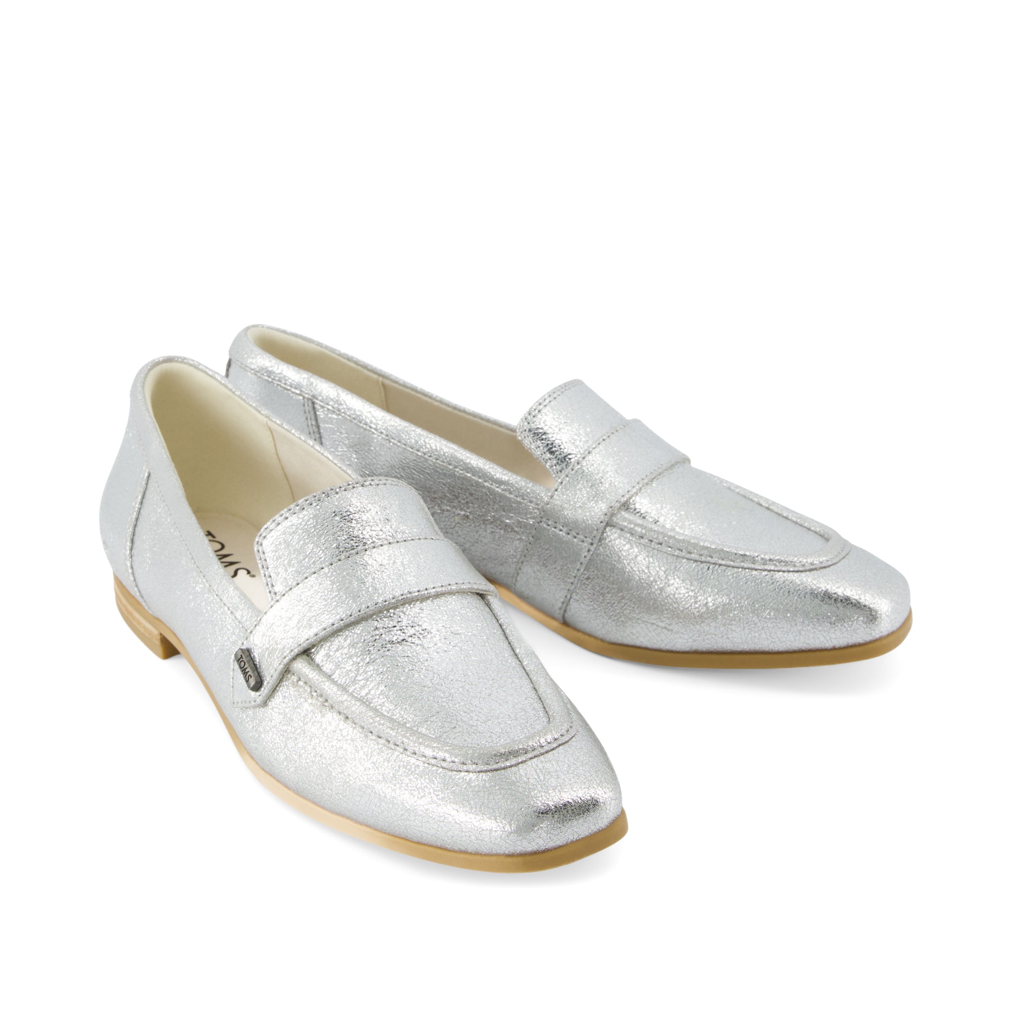 Lynette Loafer - Silver Crinkle Leather Front View