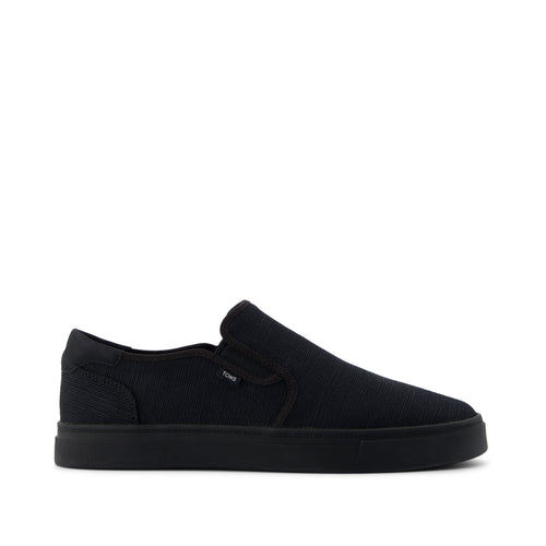 Baja 2.0 Slip On Sneaker - Black and Black Legacy Canvas Side View