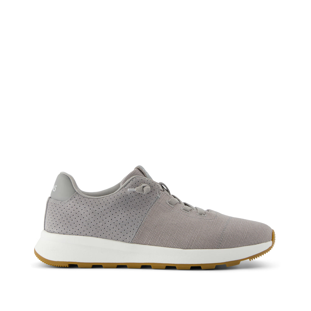 TRVL LITE Cabrillo Sneaker - Water Repellent Drizzle Grey Legacy Canvas and Perforated Suede Side View