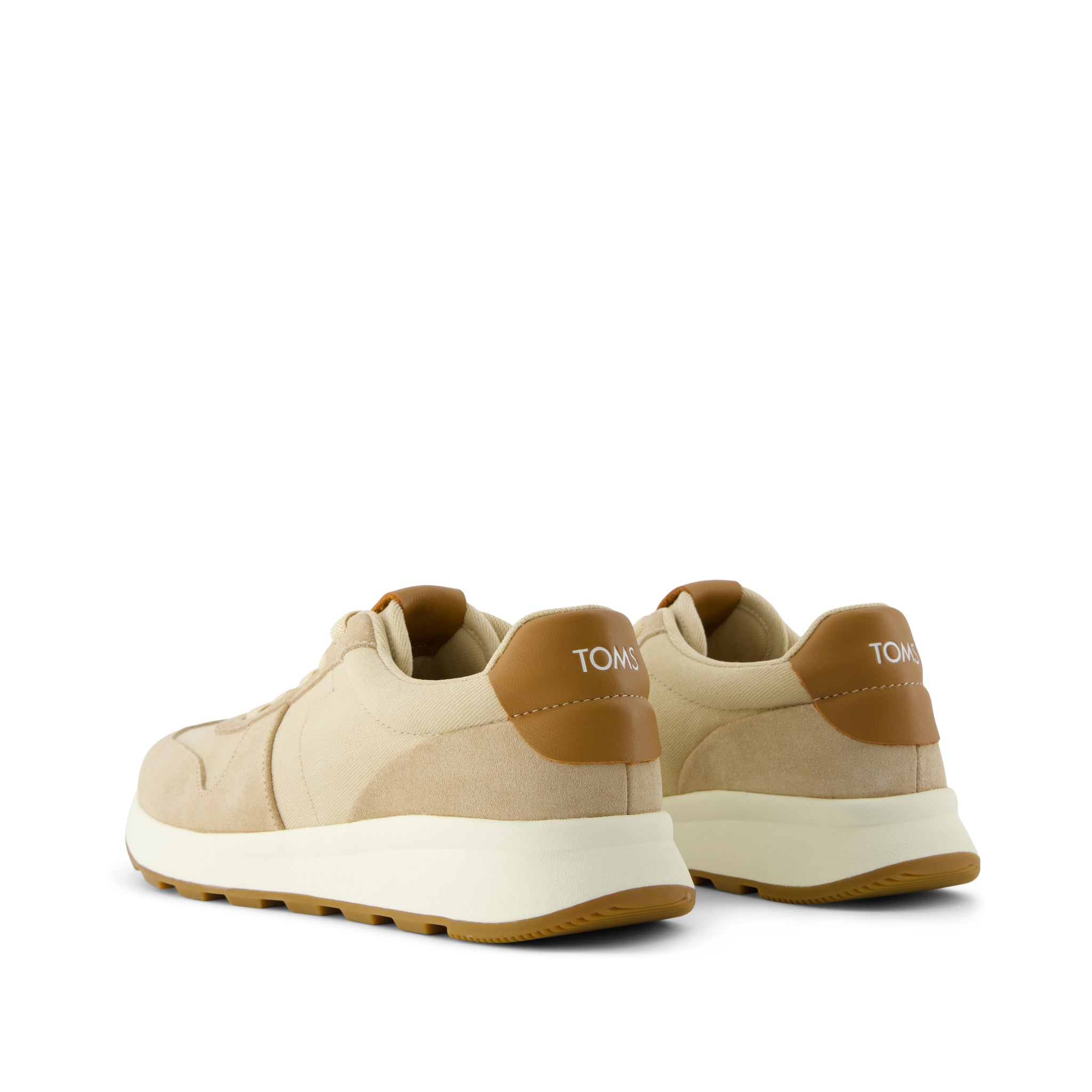 TRVL LITE Retro Runner Sneaker -  Water Repellent Almond Vintage Twill and  Leather Back View