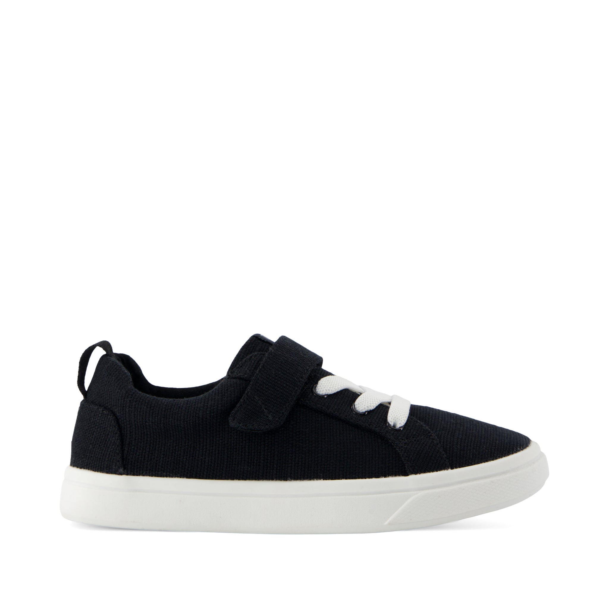 Cruz Lace-Up Kids Sneaker - Black Heritage Canvas Side View