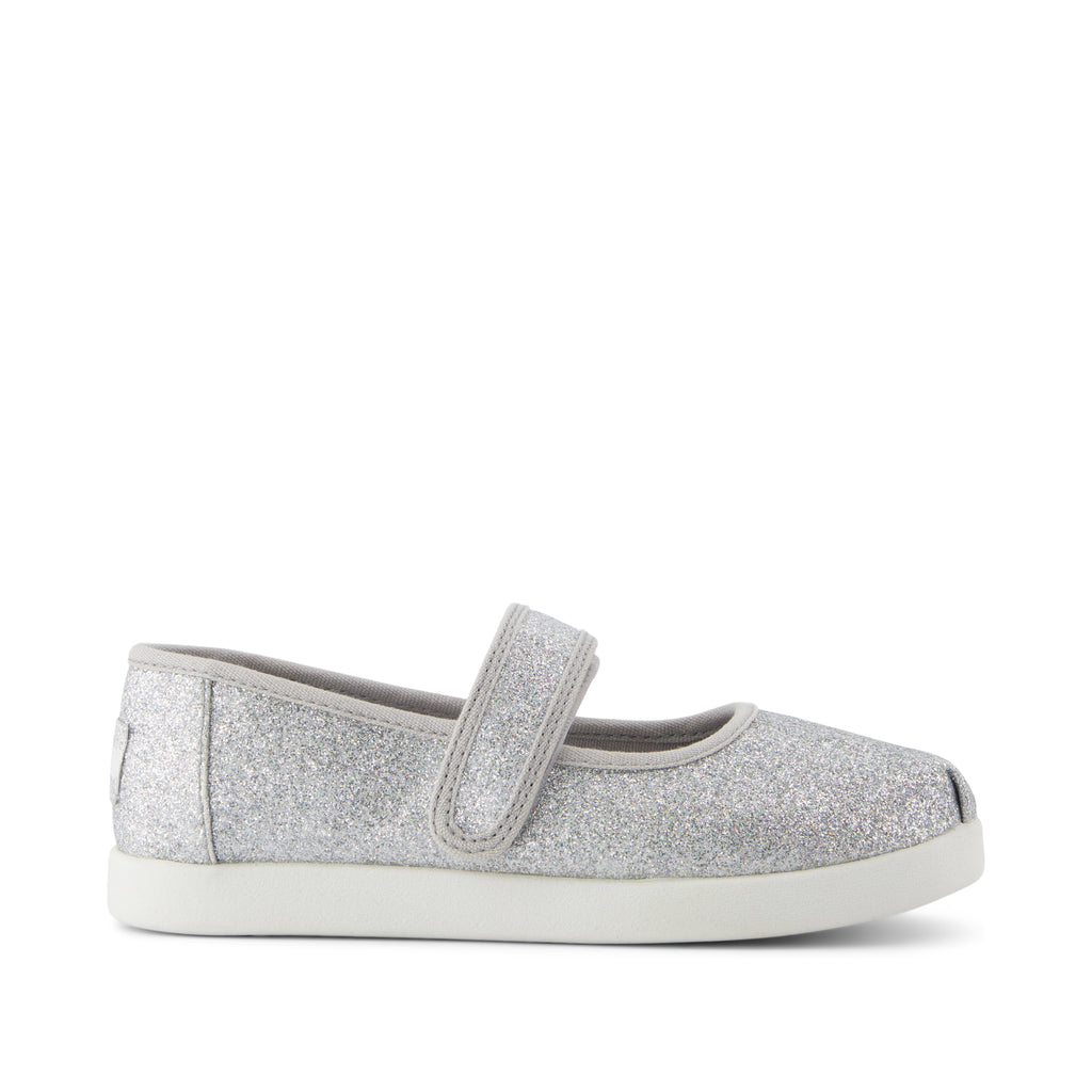 Nora Mary Jane Kids Shoe - Silver Iridescent Glimmer Side View