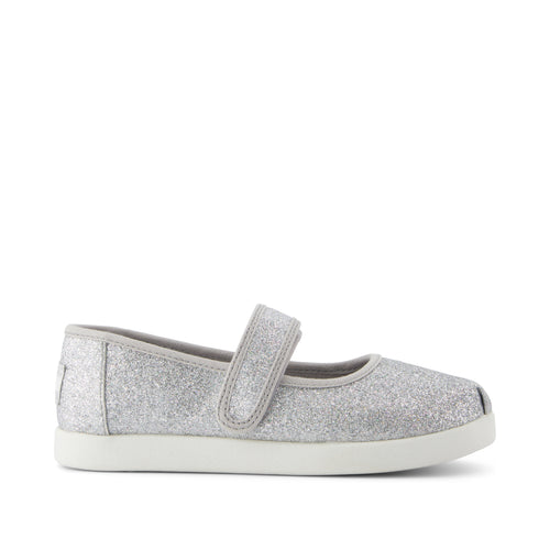 Nora Mary Jane Kids Shoe - Silver Iridescent Glimmer Side View