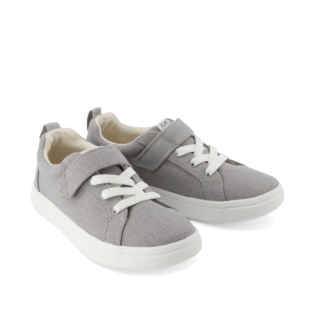 Cruz Lace-Up Kids Sneaker - Drizzle Grey Heritage Canvas Front View
