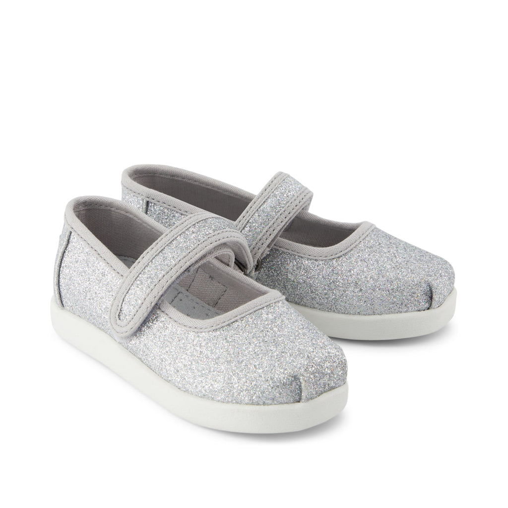 Nora Mary Jane Toddler Shoe - Silver Iridescent Glimmer Front View