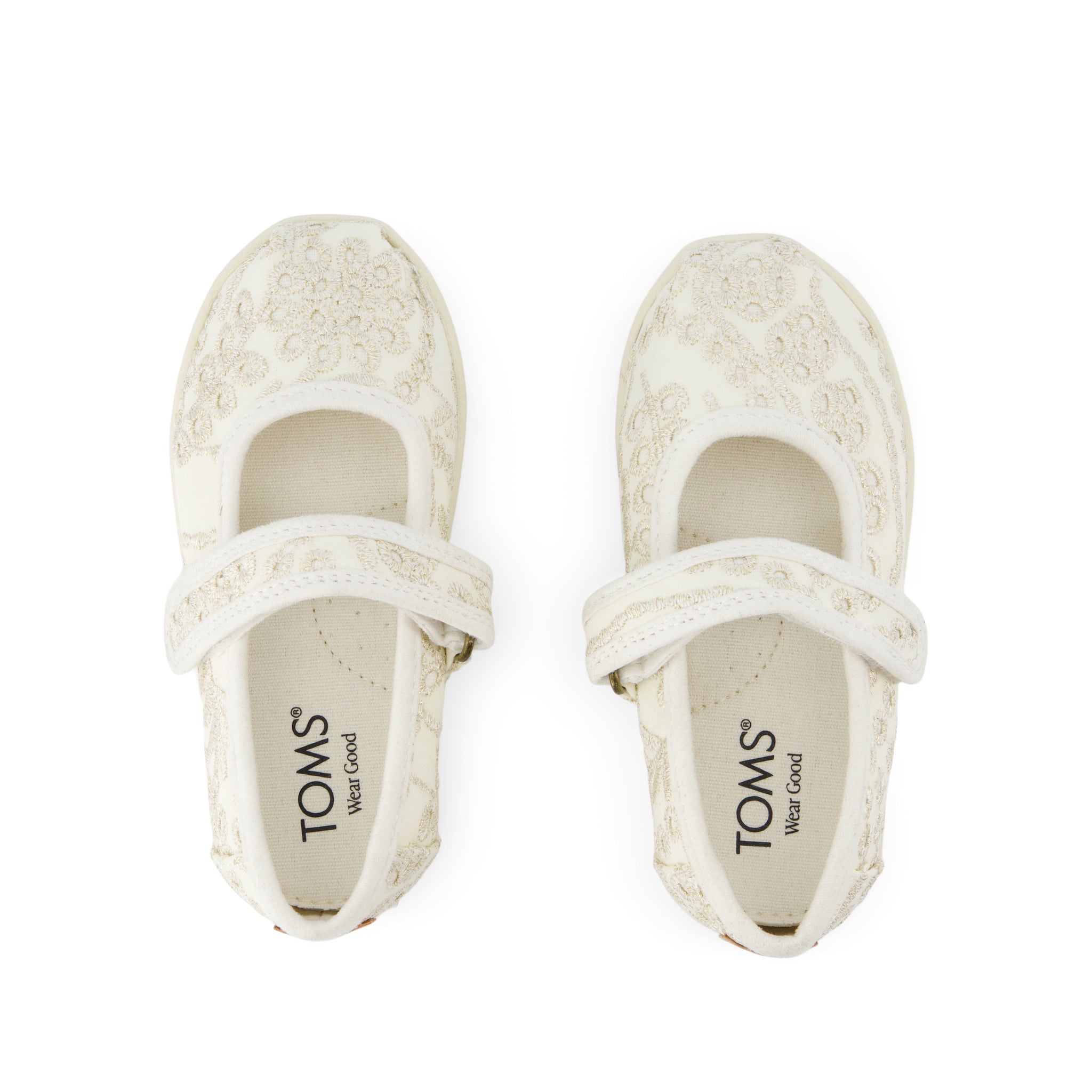 Nora Mary Jane Toddler Shoe - Egret Botanical Eyelet Top View