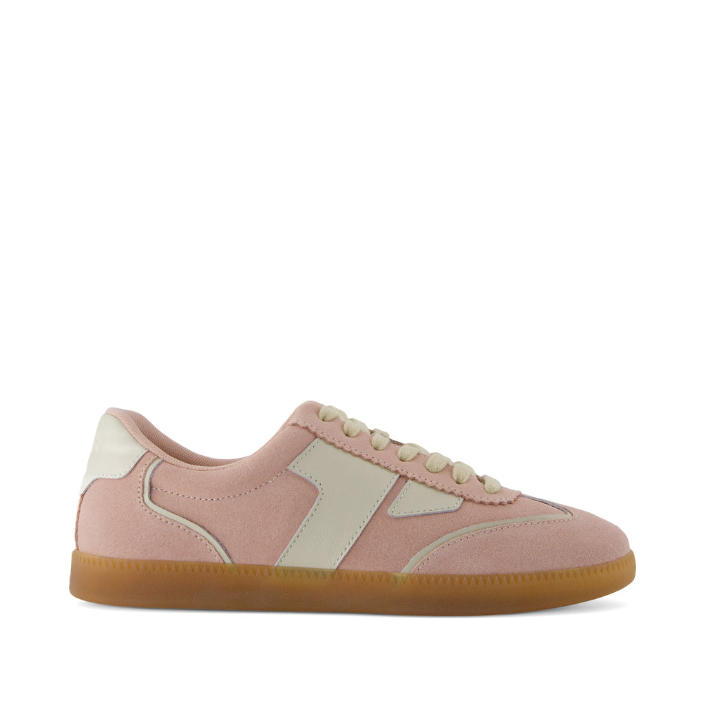 Collins Casual Lace-Up Sneaker - Pale Rose Suede and Leather Side View