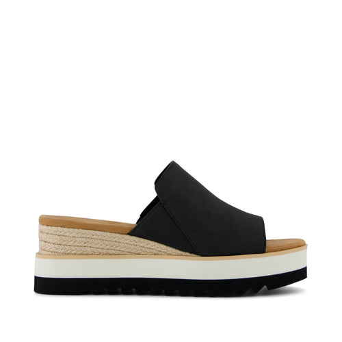Diana Mule Wedge Sandal - Black Leather Side View
