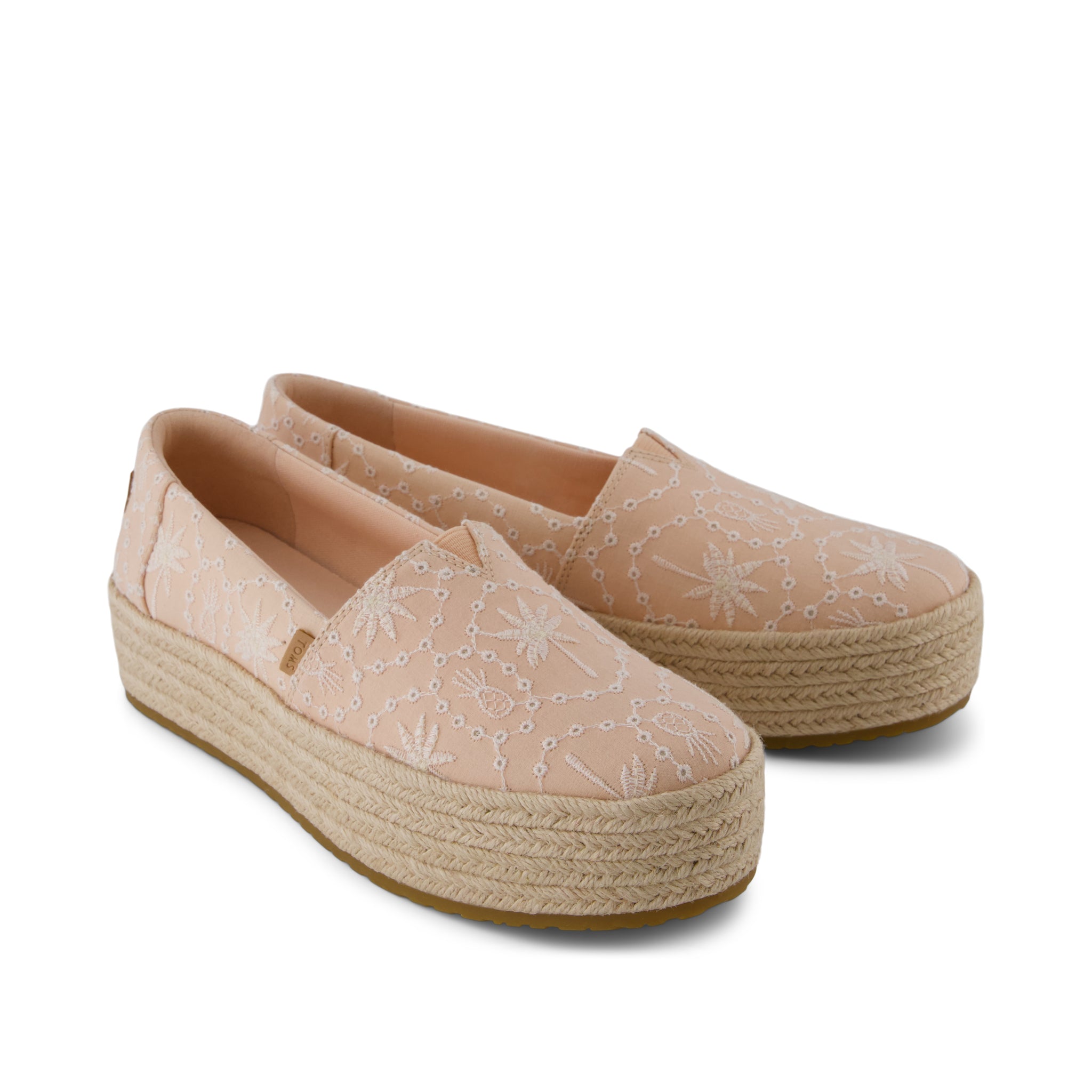 Valencia Platform Espadrille - Apricot Tropical Eyelet Front View
