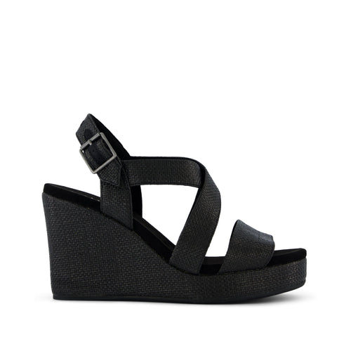 Alondra Wedge Sandal - Black Raffia Side View