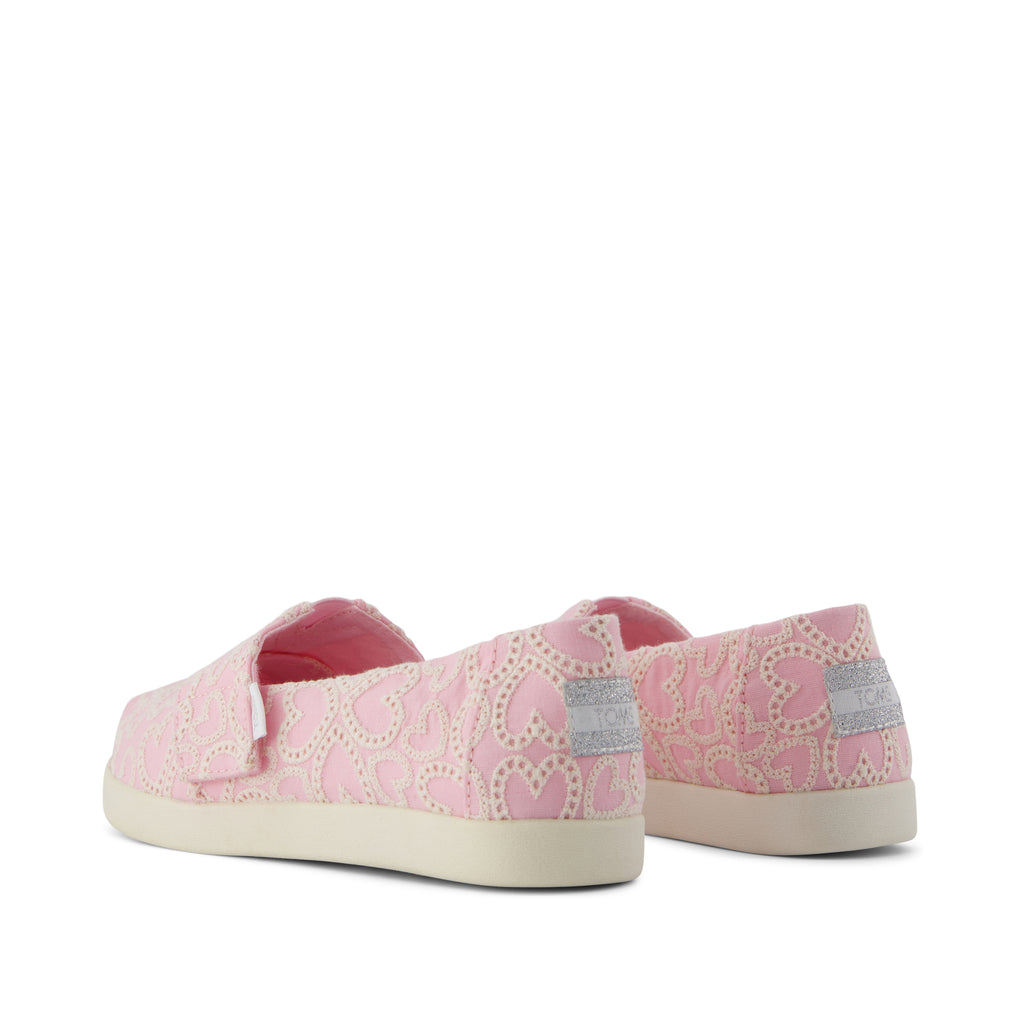 Alpargata Classic Kids Shoe - Barely Pink Hearts Eyelet Lace Back View