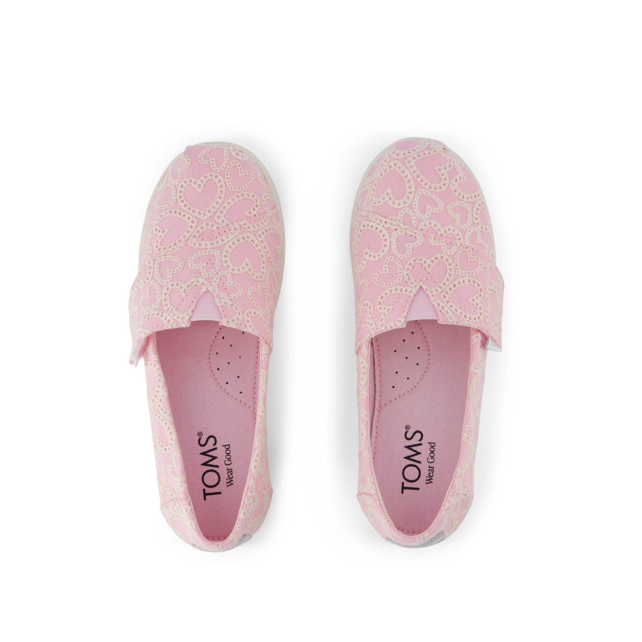 Alpargata Classic Kids Shoe - Barely Pink Hearts Eyelet Lace Top View