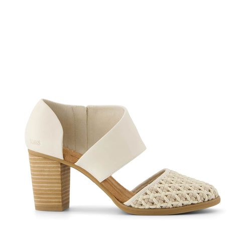 Milan Closed Toe Heel - Natural Geo Basket PU Leather Side View