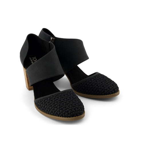 Milan Closed Toe Heel - Black Geo Basket PU Leather Front View